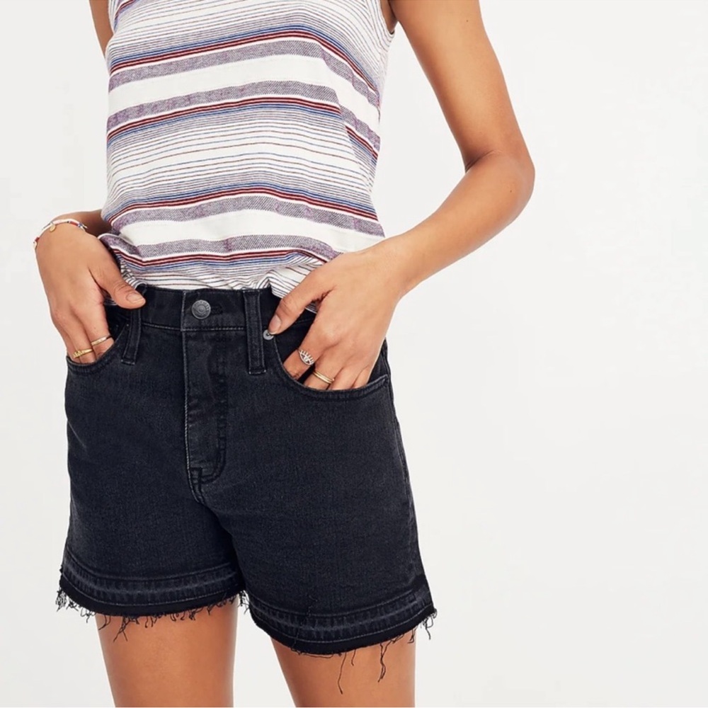 Madewell High-Rise Denim Shorts in Clint Wash: Drop-Hem Edition raw hem size 27